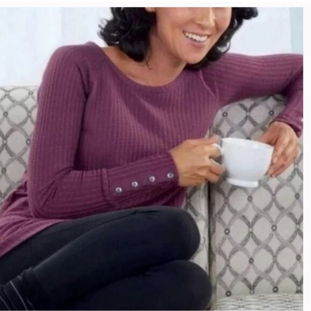 Chaser Mulberry Wine Purple Waffle Knit Long Sleeve Top Size Large